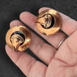 Vintage round copper Spiral clip on Earrings